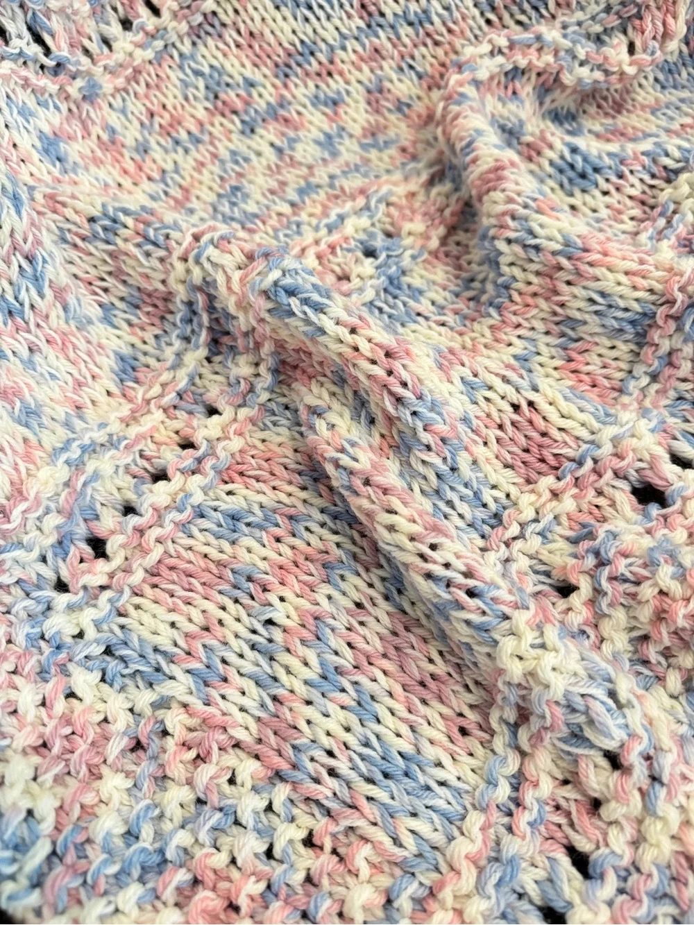 Pastel Multicolor Knit Throw Blanket in Pink, Blue & Cream